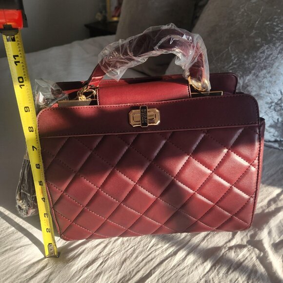 Badgley Mischka Plum Set Quilted Tote with Pink Scarf and Matching Wallet - Picture 9 of 16